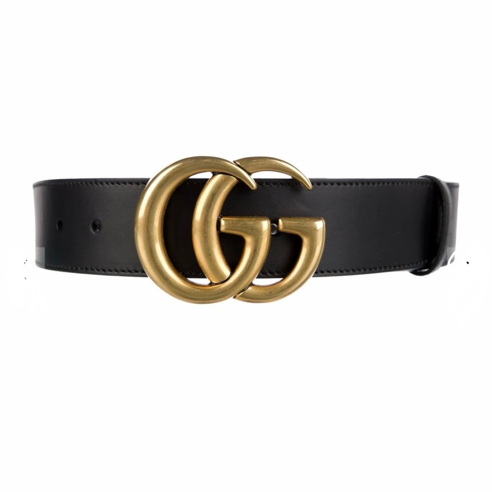 Gucci Black Belt with Gold GG Emblem